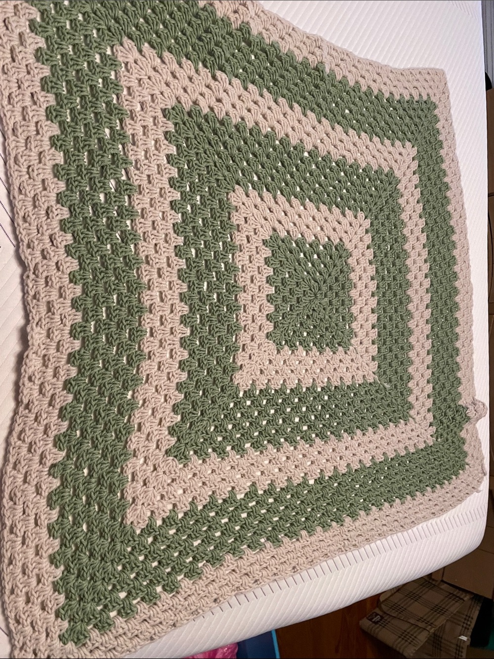 38”Handmade Green and grey Crochet granny  Throw Blanket